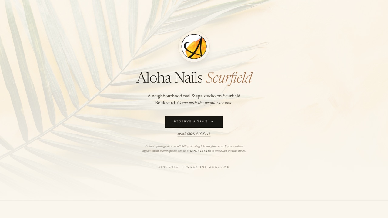 Screenshot of the live Aloha Nails Scurfield website